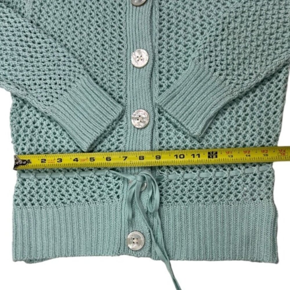 Banana Republic Crochet Sweater 3/4 Sleeves Mint Green Size Large Might Fit Med. - Picture 10 of 13